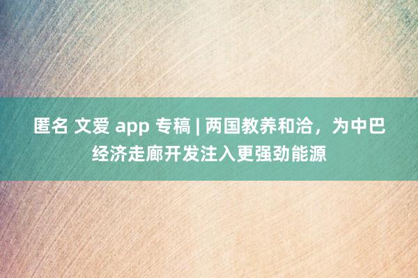 匿名 文爱 app 专稿 | 两国教养和洽，为中巴经济走廊开发注入更强劲能源